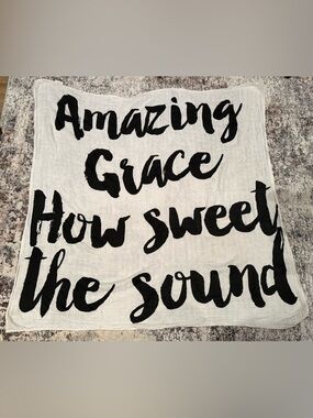 Amazing Grace Script Print Scarf - Black on Cream